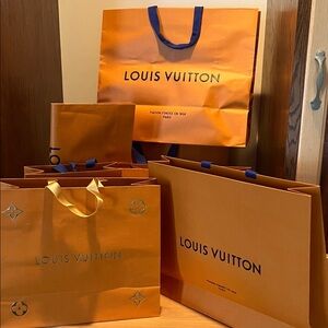 Louis Vuitton Orange Bags with Blue Handles, set of 7 bags, mint condition
